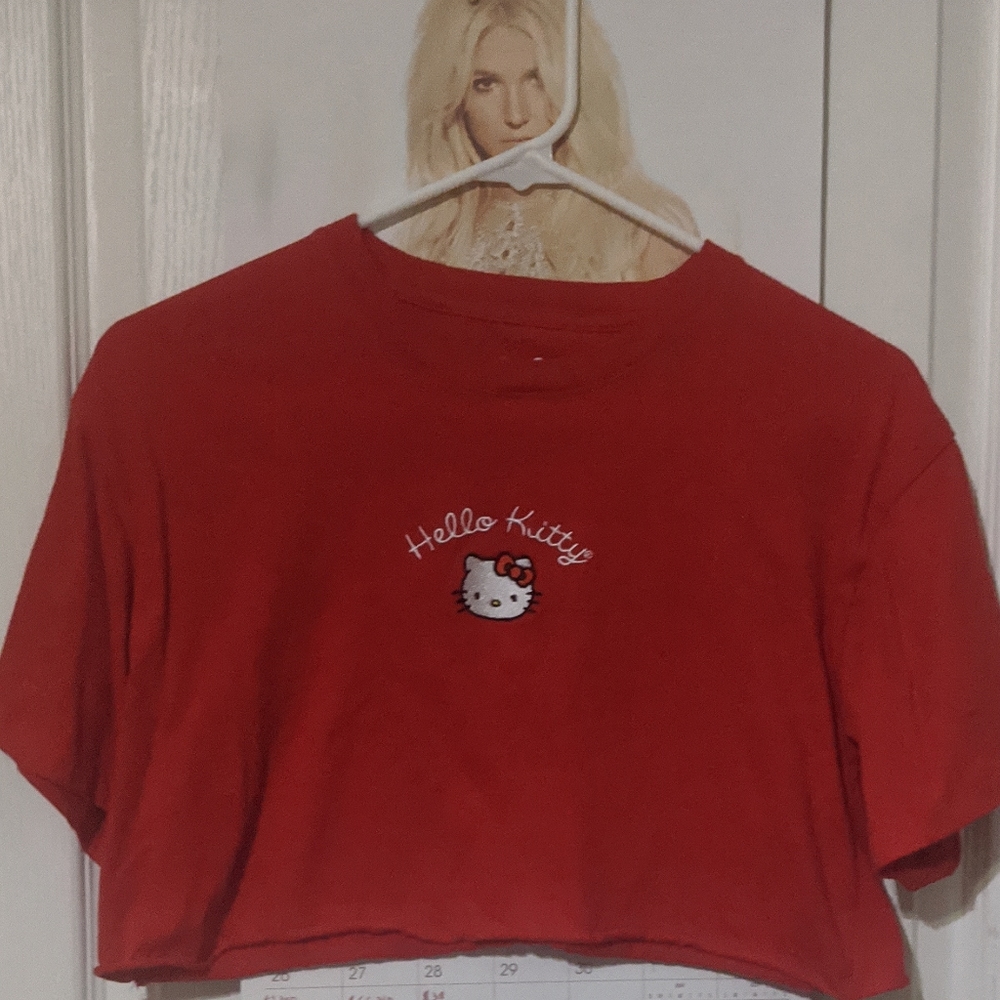 Sanrio Hello Kitty Red Crop Top Short Sleeve TShirt Kawaii Oversized Extra Small